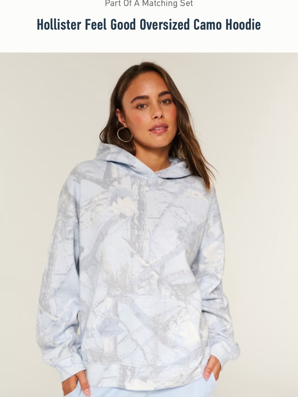 Hollister Pale Blue and Light Gray Camouflage Oversized Hoodie